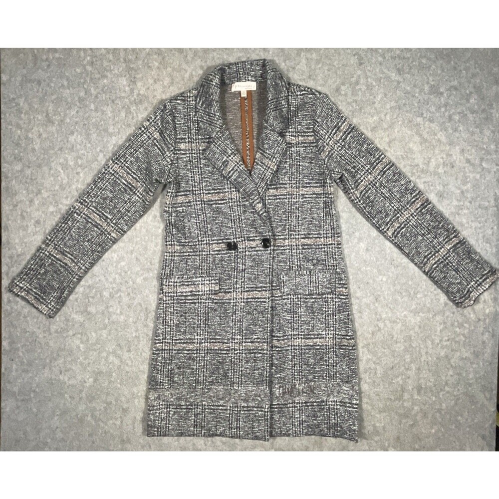 Philosopy Republic Clothing Plaid Duster Coat Collared/Pockets/Front Button XS